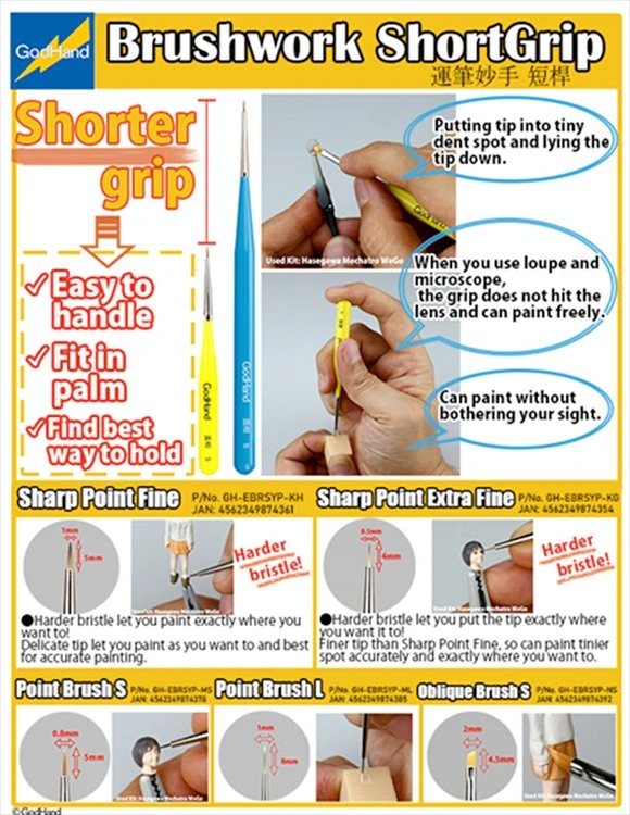 God Hand Godhand GH-EBRSYP-NS Brushwork Short Grip Oblique Brush S Paint Brush For Plastic Model Kit 10 God Hand Godhand GH-EBRSYP-NS Brushwork Short Grip Oblique Brush S Paint Brush For Plastic Model Kit