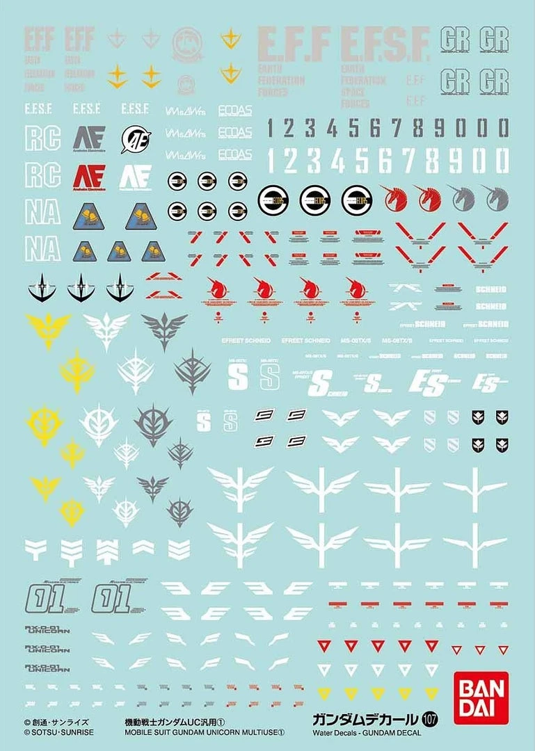 Bandai Gundam Decal #107 For Mobile Suit Gundam Unicorn Multiuse #1 Series MS Water Slide/Transfer Decals 4 Bandai Gundam Decal #107 For Mobile Suit Gundam Unicorn Multiuse #1 Series MS Water Slide/Transfer Decals