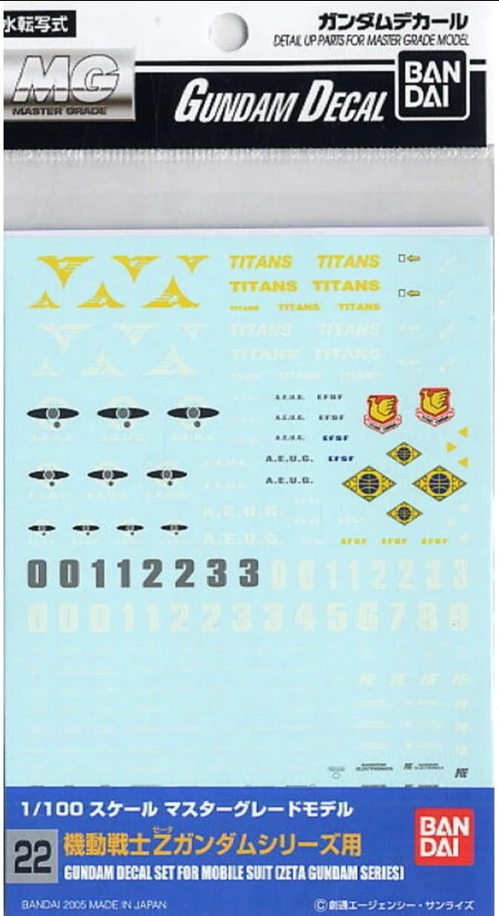 Bandai Gundam Decal #22 For 1/100 Mobile Suit Zeta Gundam Series Water Slide/Transfer Decals 3 Bandai Gundam Decal #22 For 1/100 Mobile Suit Zeta Gundam Series Water Slide/Transfer Decals
