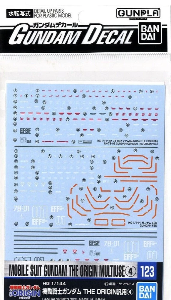 Bandai Gundam Decal #122 For HG 1/144 Mobile Suit Gundam Hathaway Multiuse Series #1 MS Water Slide/Transfer Decals 3 Bandai Gundam Decal #122 For HG 1/144 Mobile Suit Gundam Hathaway Multiuse Series #1 MS Water Slide/Transfer Decals