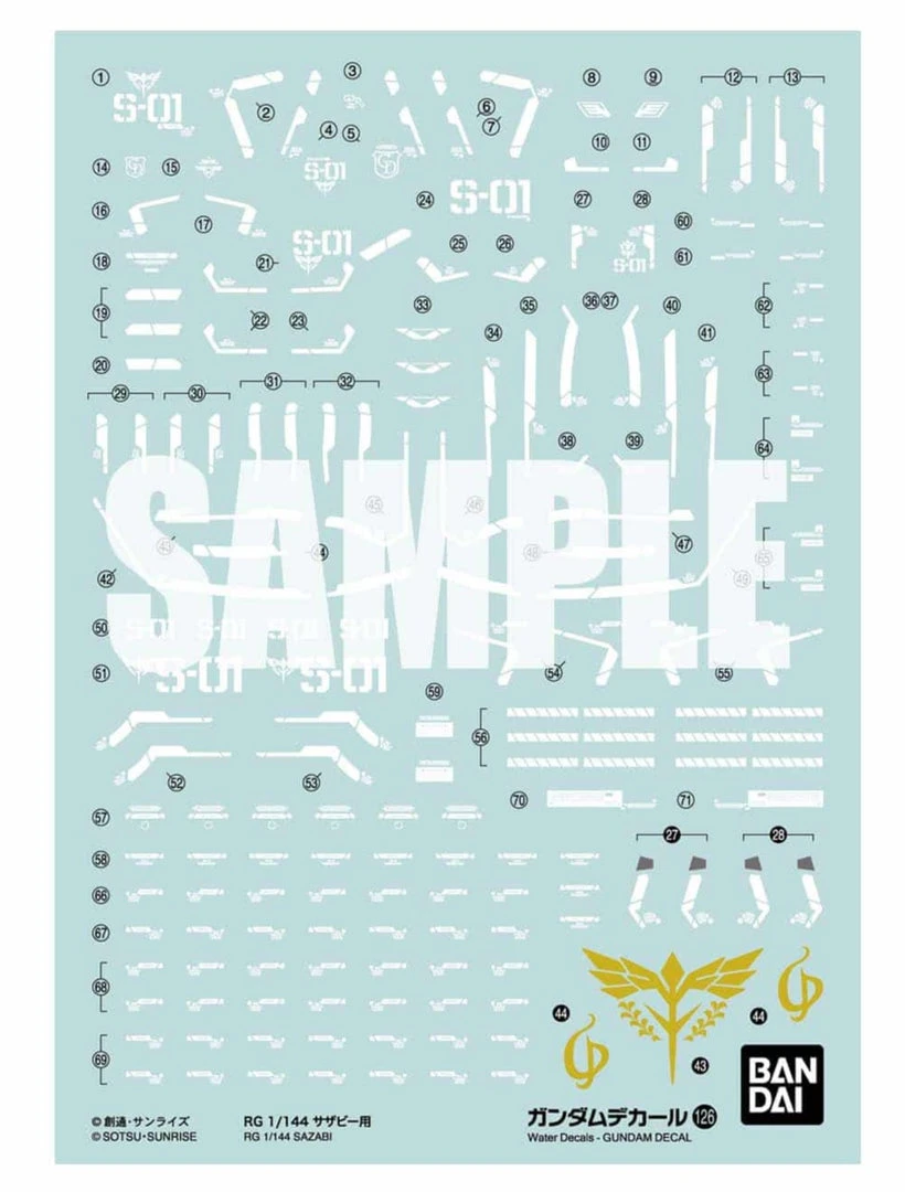 Bandai Gundam Decal #126 For RG 1/144 Sazabi MS Water Slide/Transfer Decals 4 Bandai Gundam Decal #126 For RG 1/144 Sazabi MS Water Slide/Transfer Decals