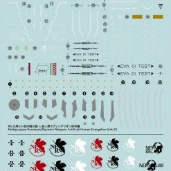 Bandai Evangelion Decal #1 For RG Eva Unit-01 Test Type And Unit-00 DX Positron Cannon Set Water Slide/Transfer Decals 2-Pack Model Kit Decals