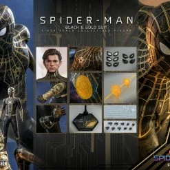 Scale Figures (1/6, 1/4, ETC) Hot Toys 1/6 Marvel Spider-Man Black & Gold Suit Sixth Scale Figure MMS604
